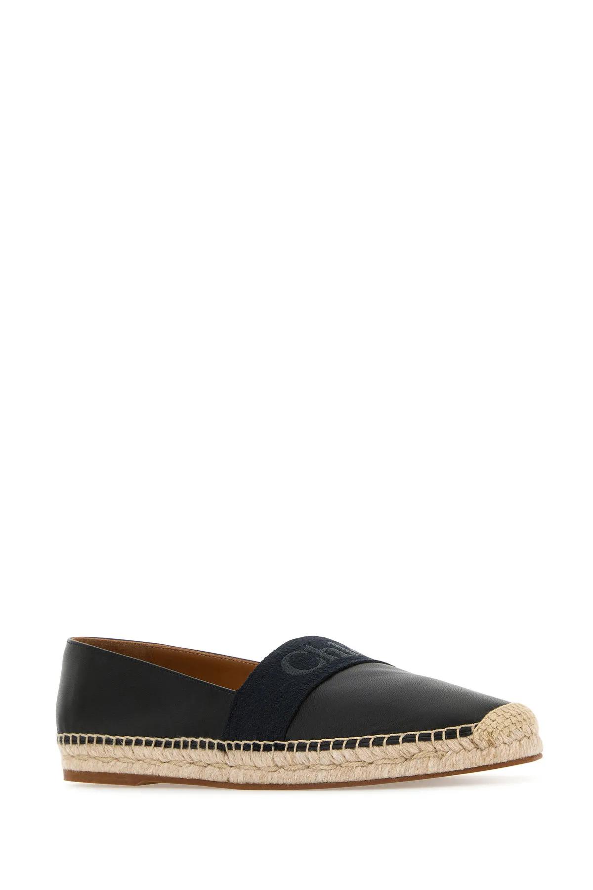 Shop Chloé Black Leather Woody Espadrilles