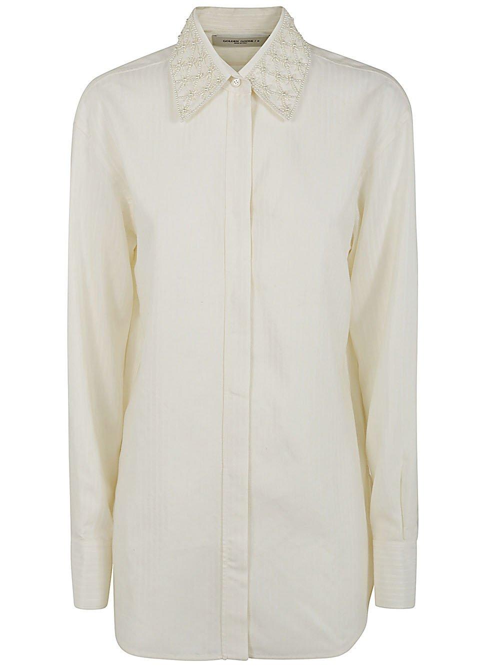 Shop Golden Goose Long Sleeved Embellished Shirt In Yellow Cream