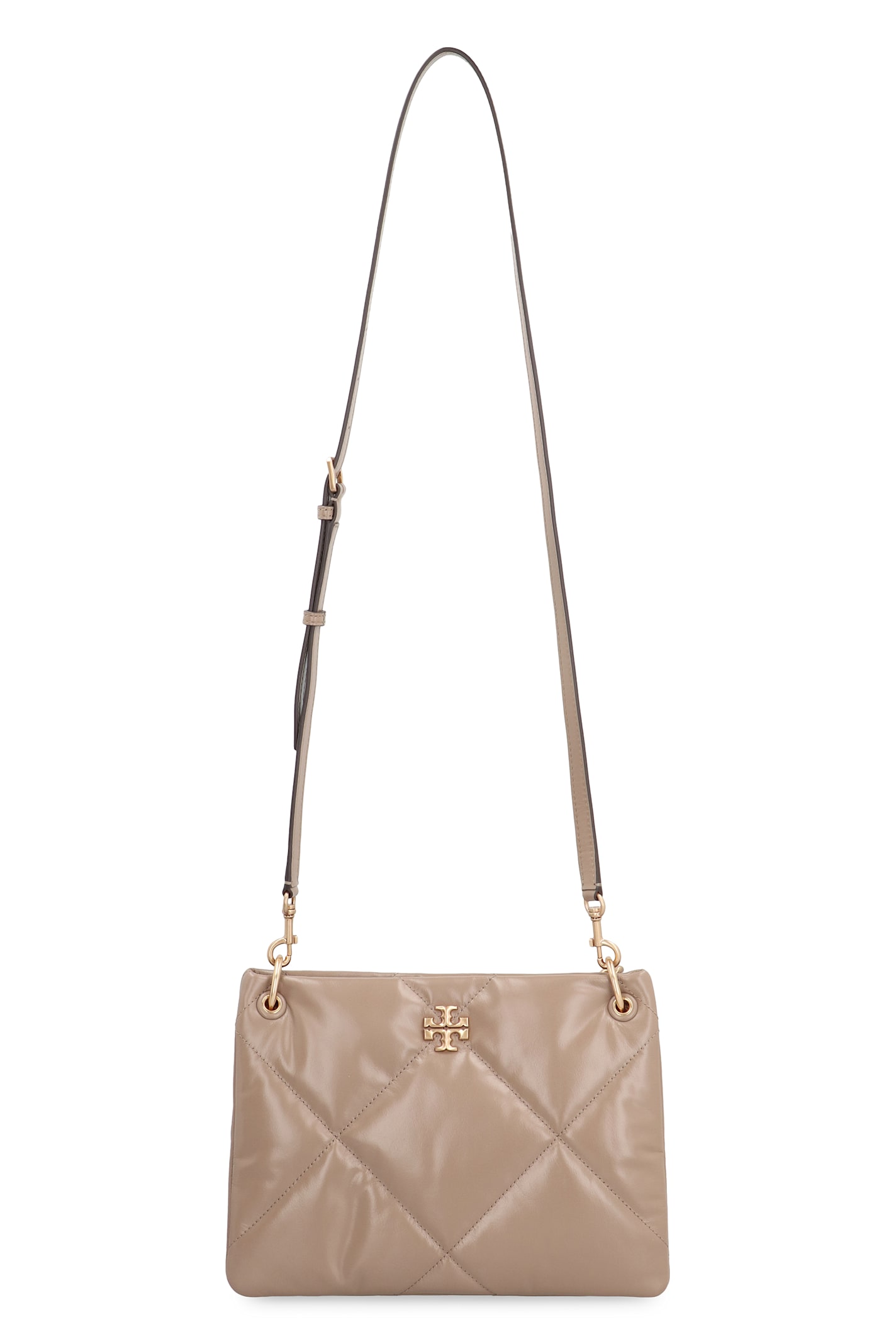 Shop Tory Burch Kira Leather Shoulder Bag In Taupe