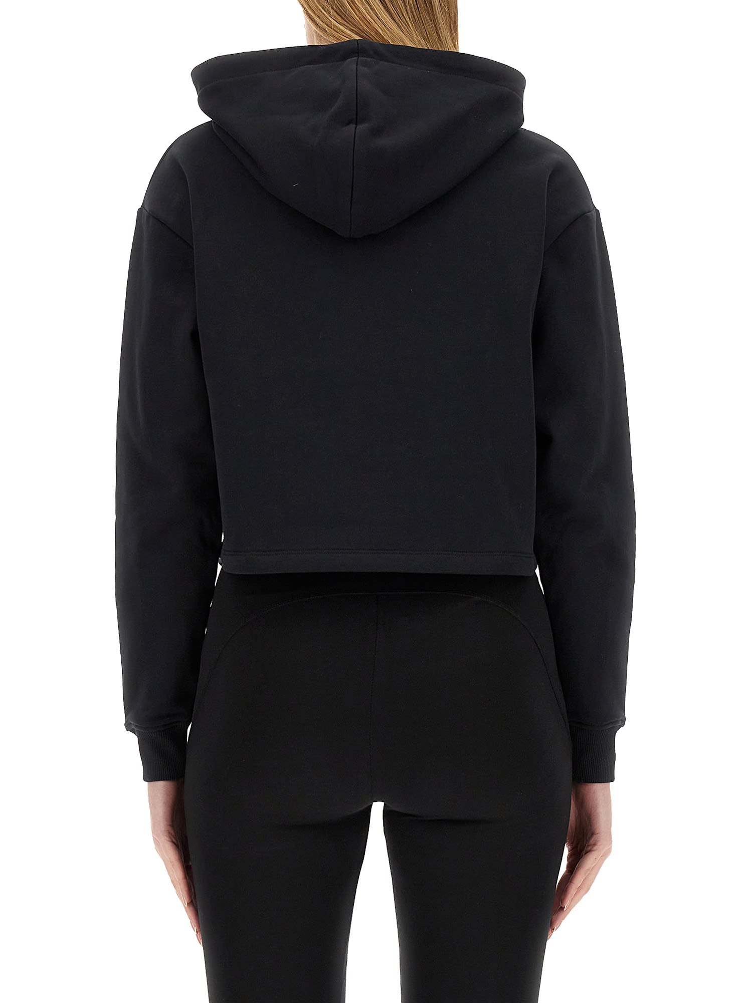 Balmain Cropped Sweatshirt With Flocked Logo Print In Nero