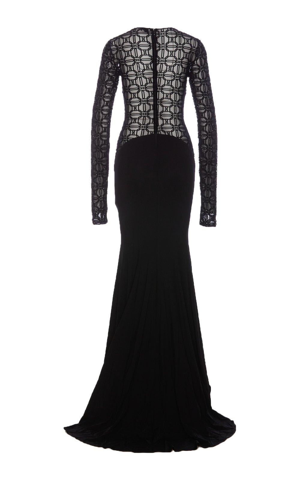 Shop Elisabetta Franchi Embroidered Flocked Maxi Tulle Dress  In Black