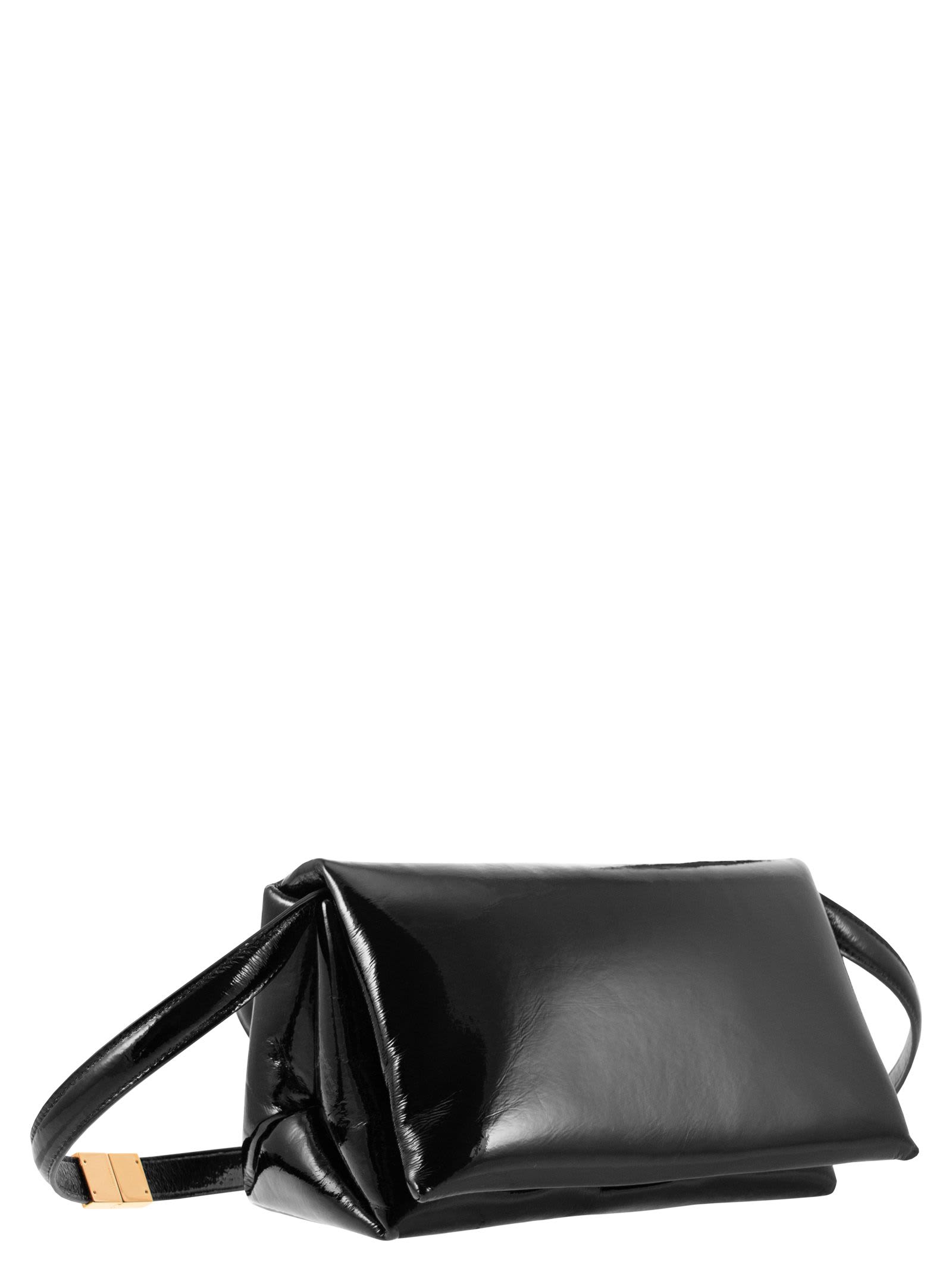Shop Marni Prisma - Patent Leather Shoulder Bag In Nero