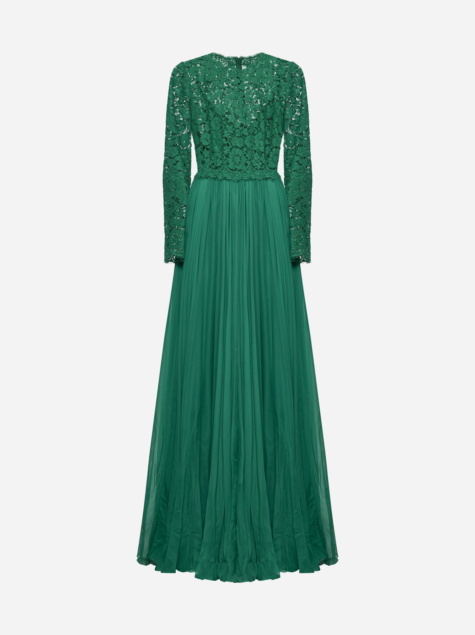 Green Lace And Chiffon Maxi Dress