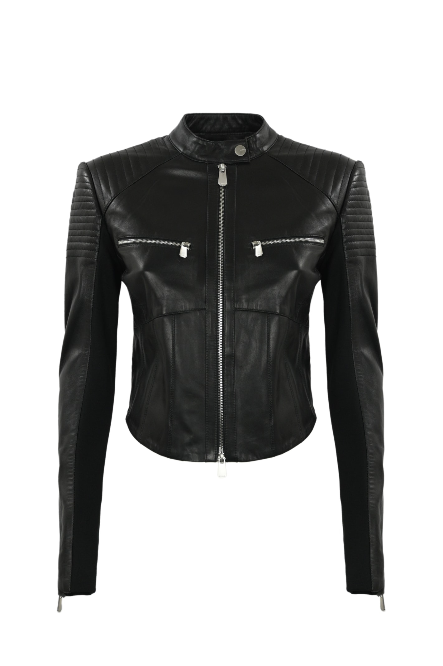 Shop Pinko Batman Leather Biker Jacket In Nero Limousine