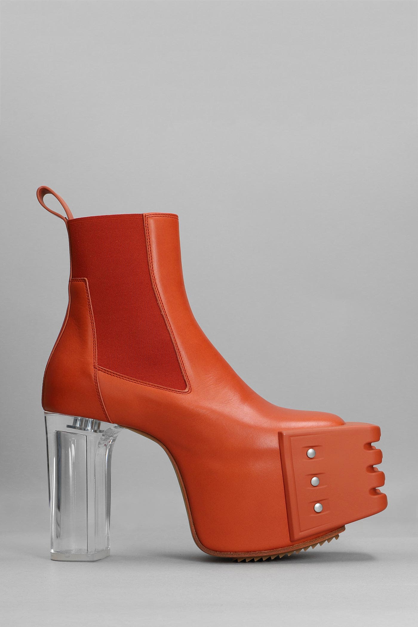 RICK OWENS HIGH HEELS ANKLE BOOTS IN ORANGE LEATHER