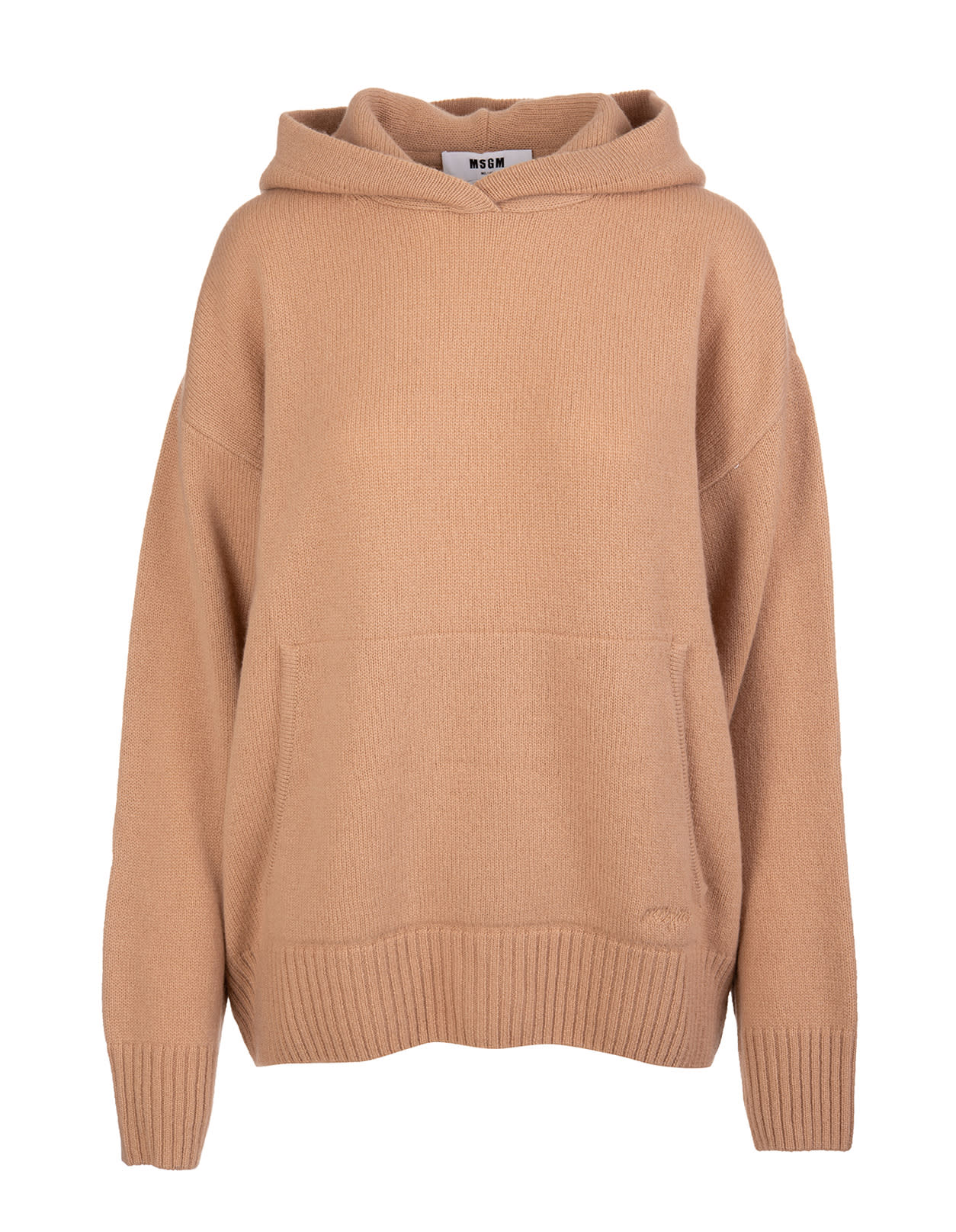 MSGM Woman Camel-colored Wool And Cashmere Hooded Sweater