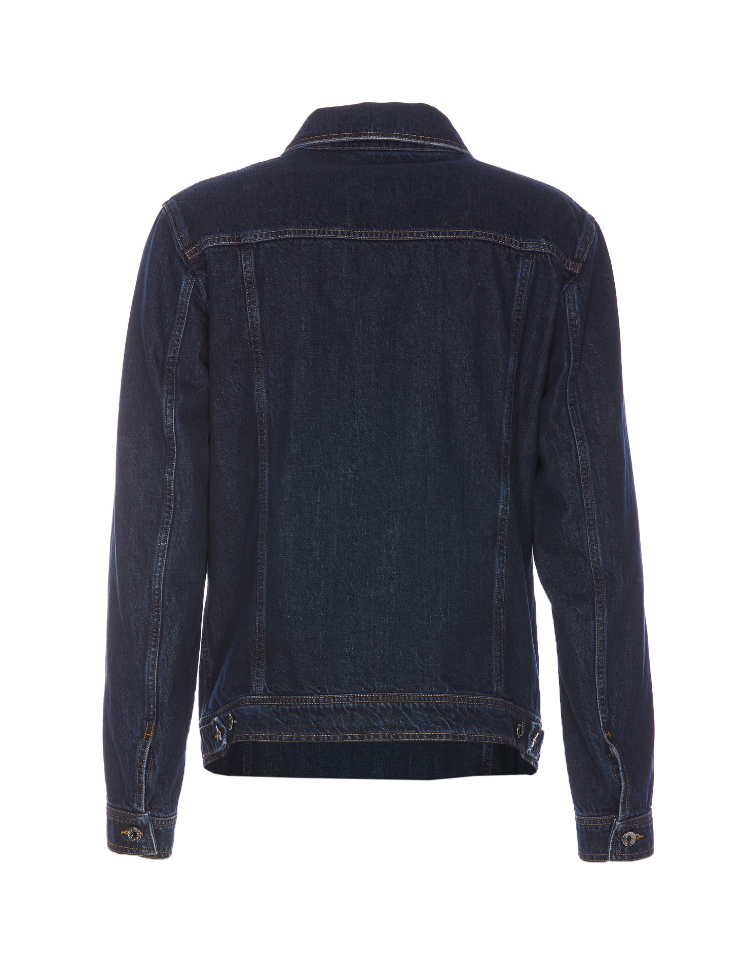 Shop Dolce & Gabbana Denim Jacket With Leather Embossed Logo Plaque In Blue