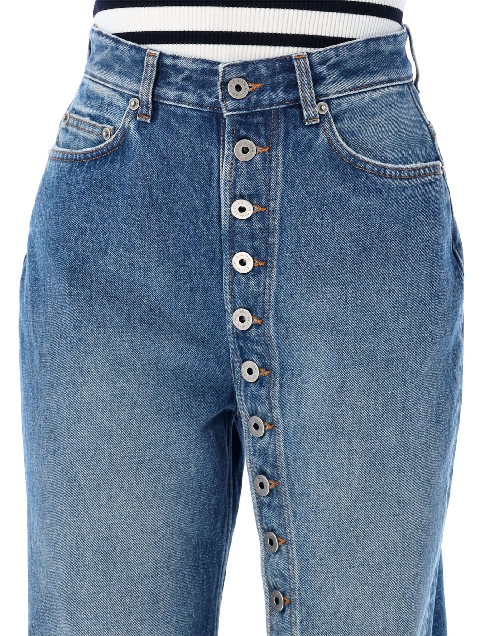 Shop Jean Paul Gaultier Button Details Denim In Vintage Blue