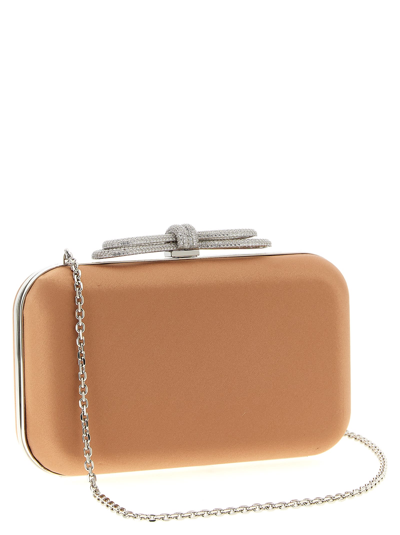 Mach & Mach Double Bow Satin Clutch In Sand