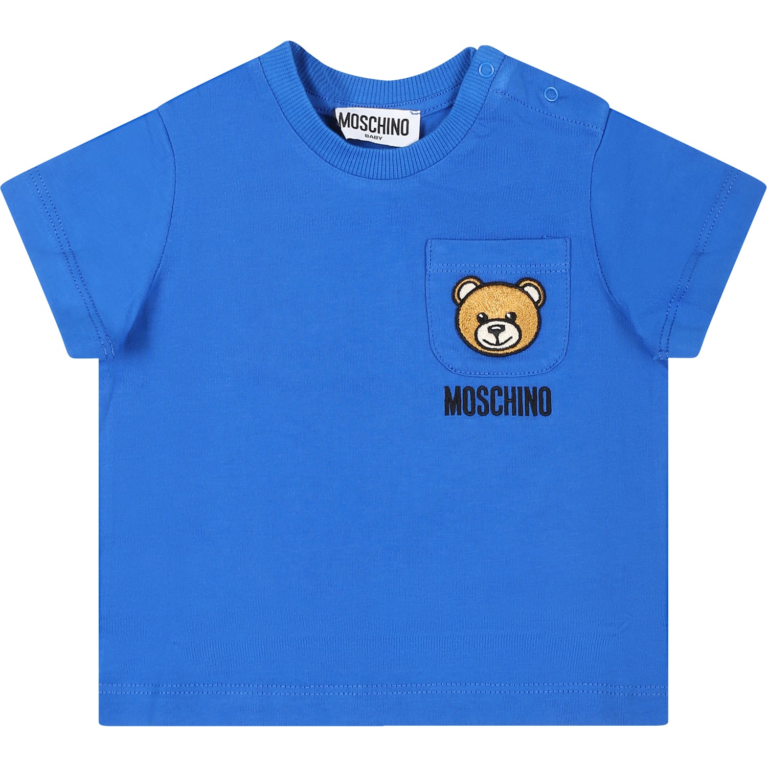 Shop Moschino Blue T-shirt For Baby Boy With Teddy Bear And Logo
