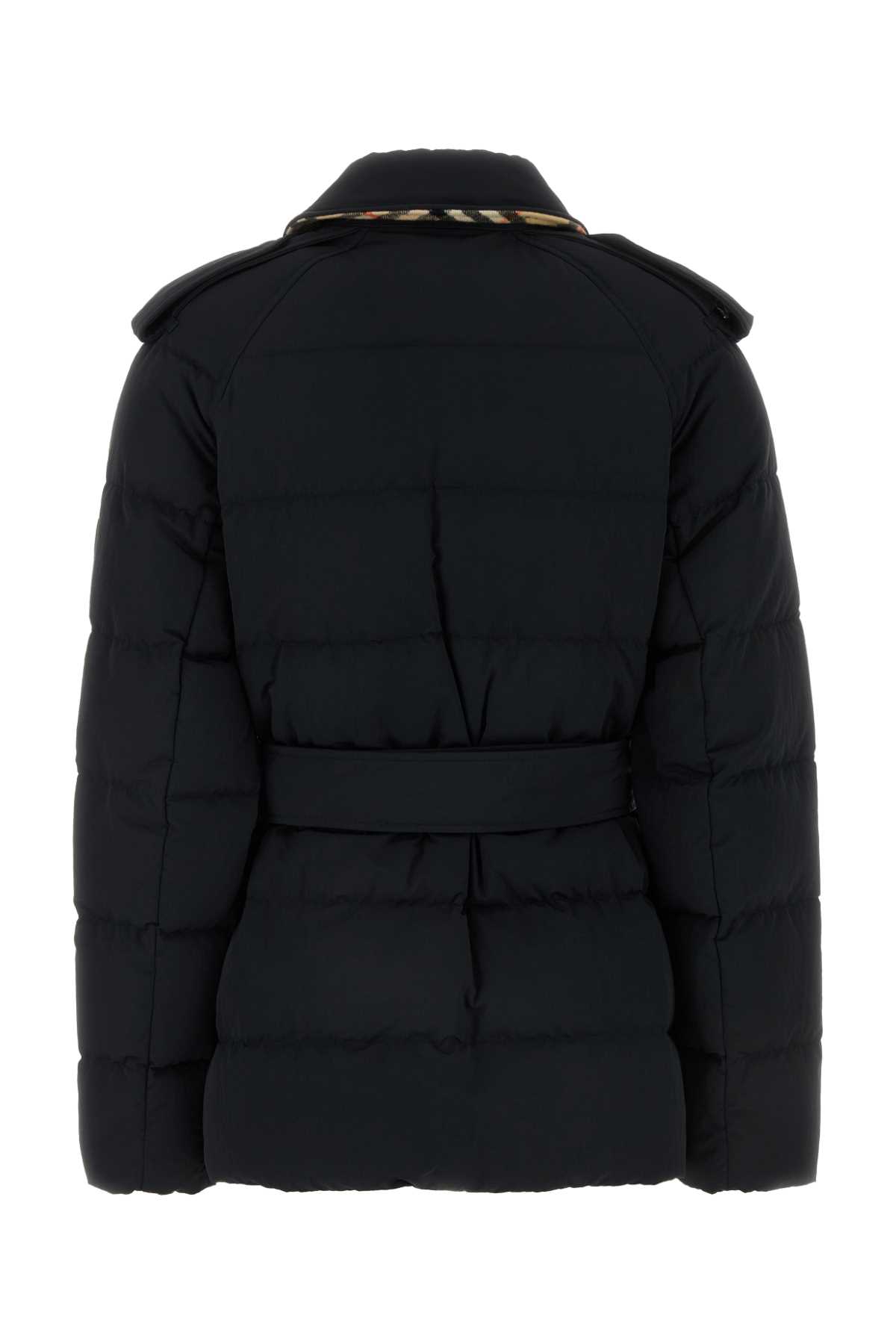 Shop Burberry Black Nylon Down Jacket In Blacksandipcheck