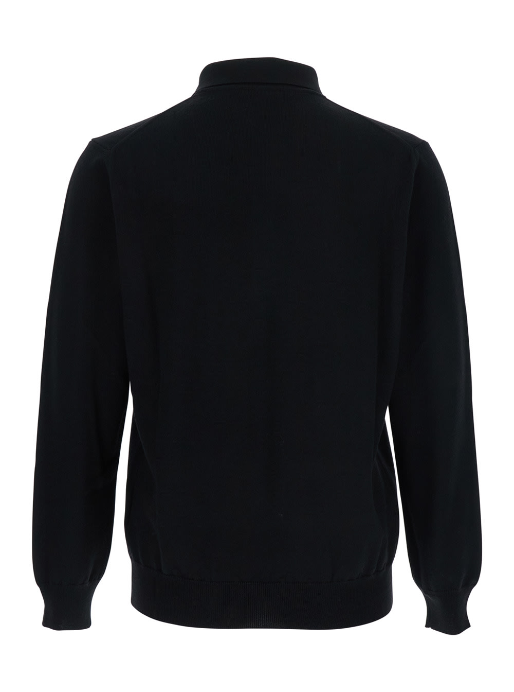 Kangra Cashmere Black Polo Shirt With Classic Collar And Ribbed Trims In Wool Man In Black