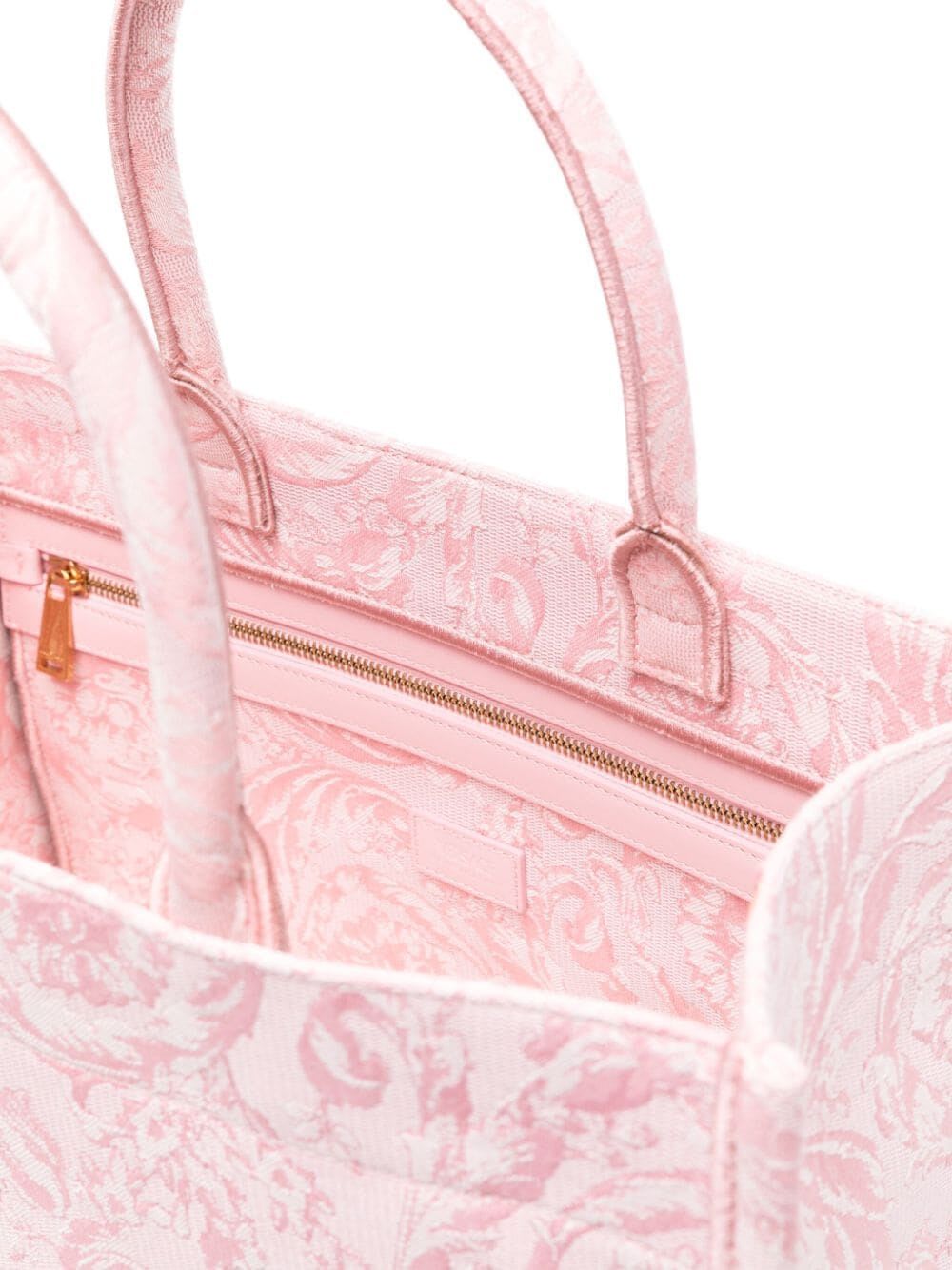 Shop Versace Large Tote Embroidery Jacquard In V Pale Pink English Rose  Gold