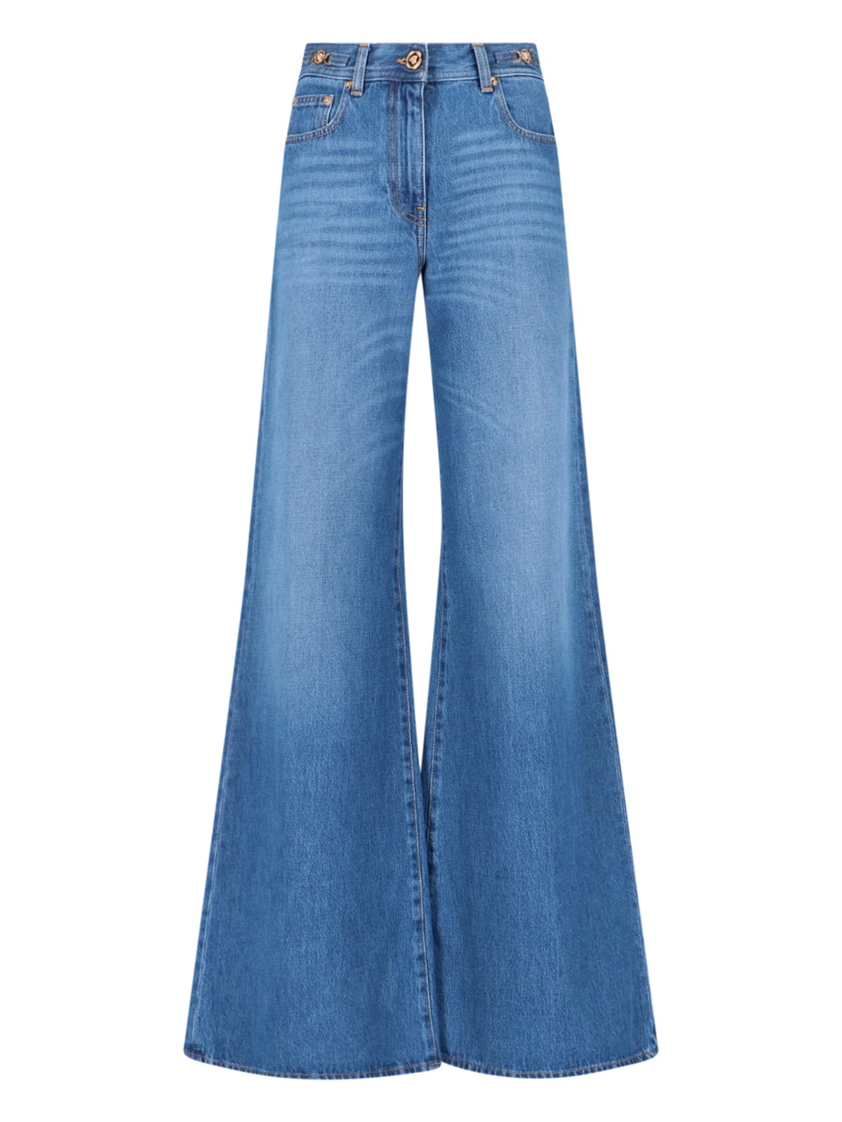 Shop Versace Wide Jeans In Blue