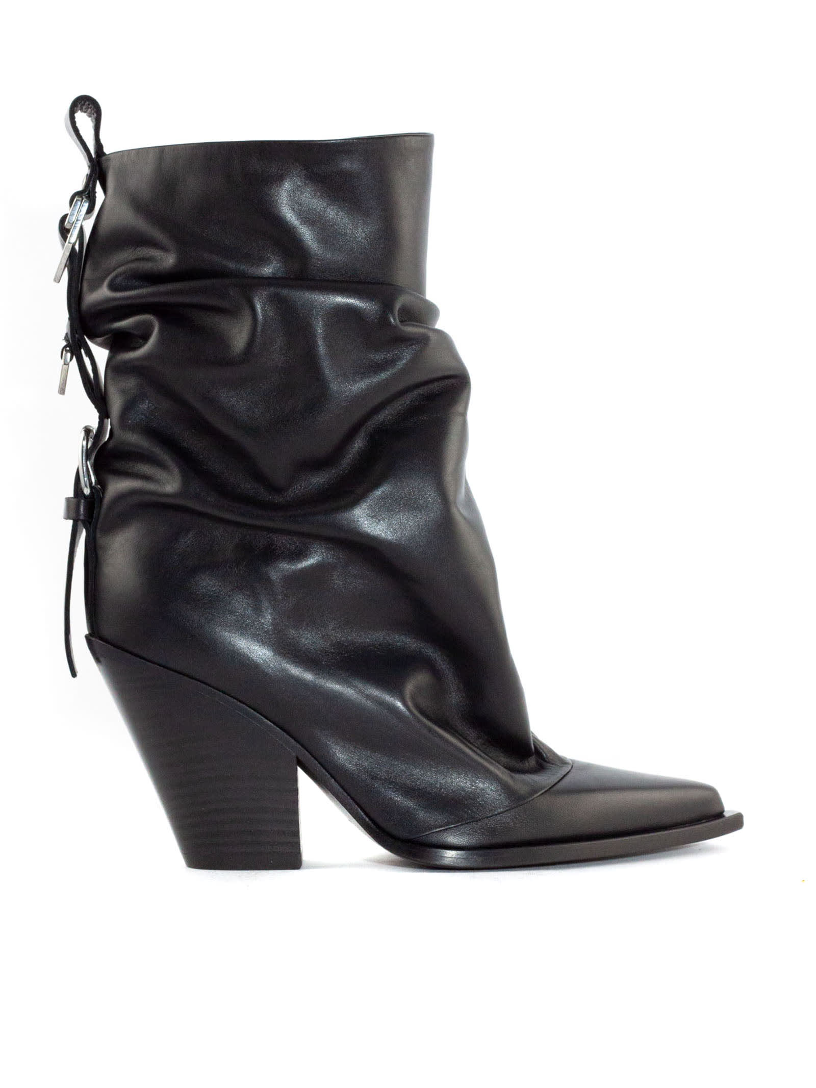 Black Calfskin Leather Ankle Boot