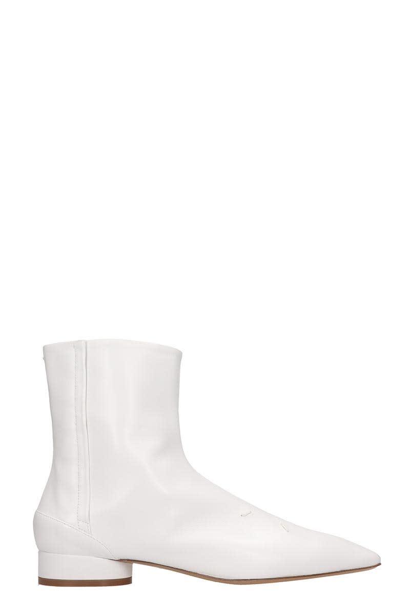 MAISON MARGIELA LOW HEELS ANKLE BOOTS IN WHITE LEATHER,11261287