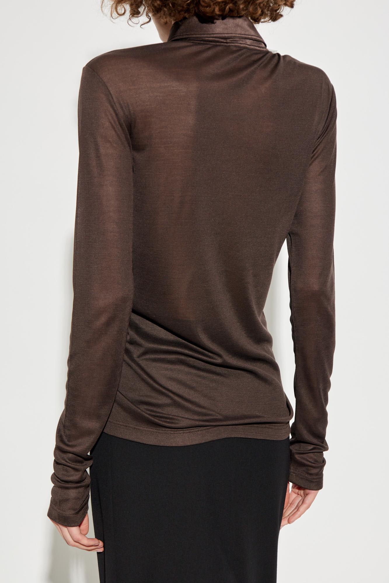 Tom Ford Silk Jersey Long Sleeve Polo In Brown