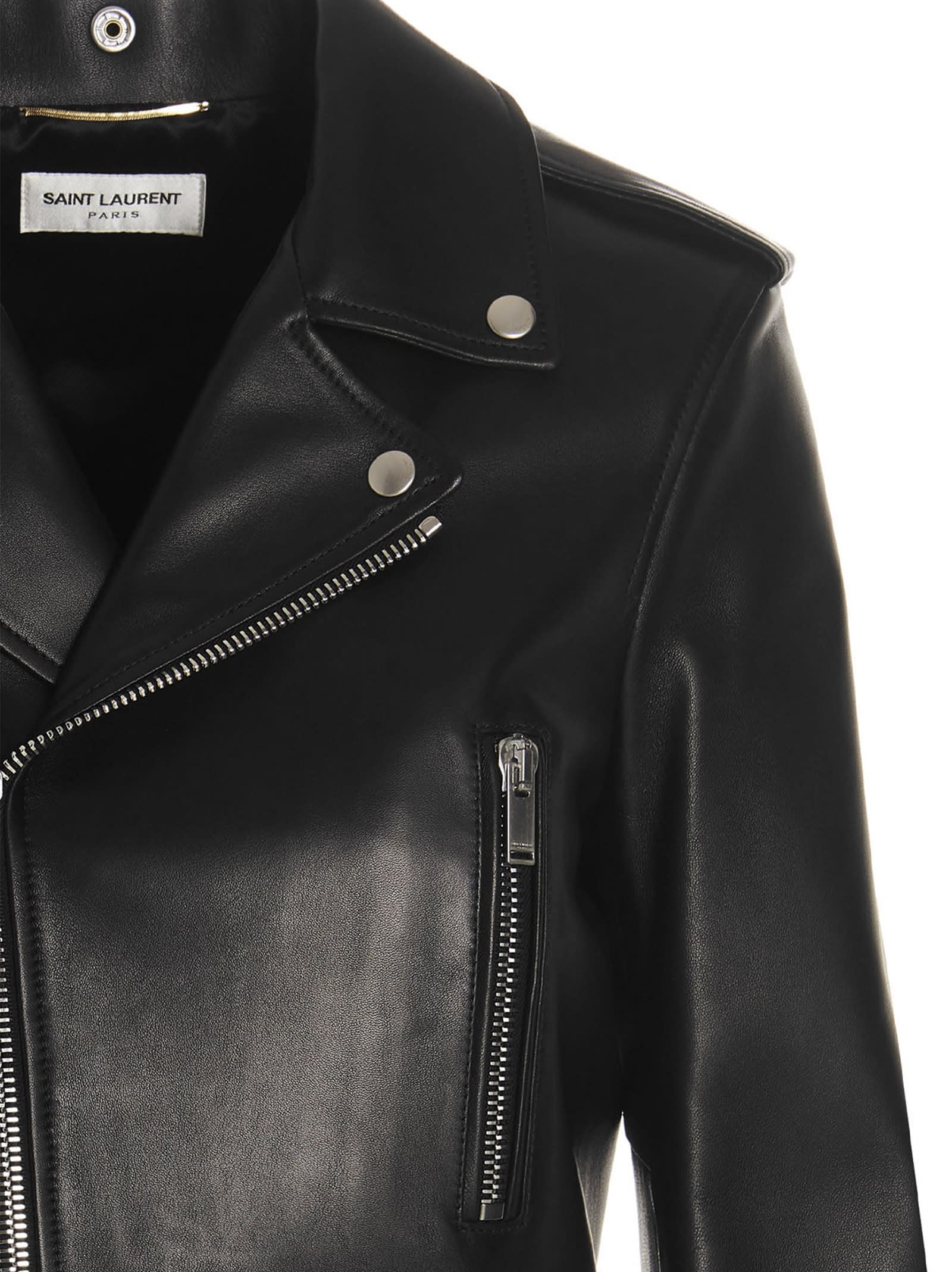 Shop Saint Laurent Motorcycle Biker Jacket In Black