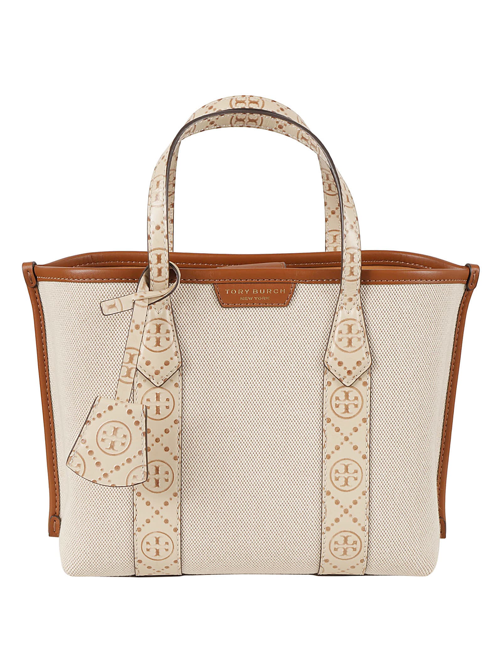Shop Tory Burch Perry Canvas Small Triple-compartment Tote In New Cream