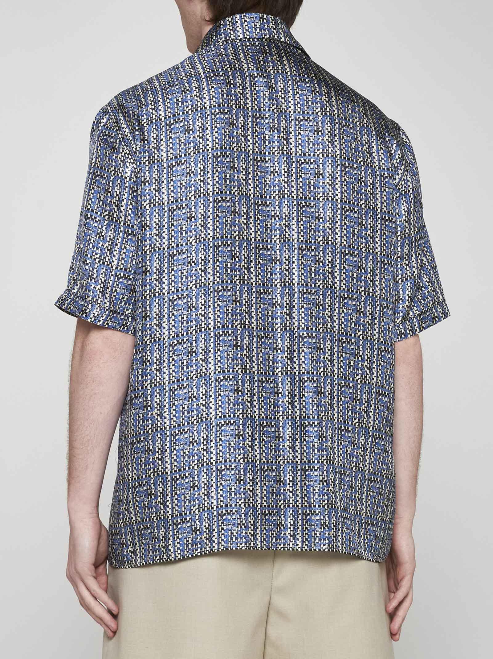 Shop Fendi Ff Print Silk Shirt In Mirto