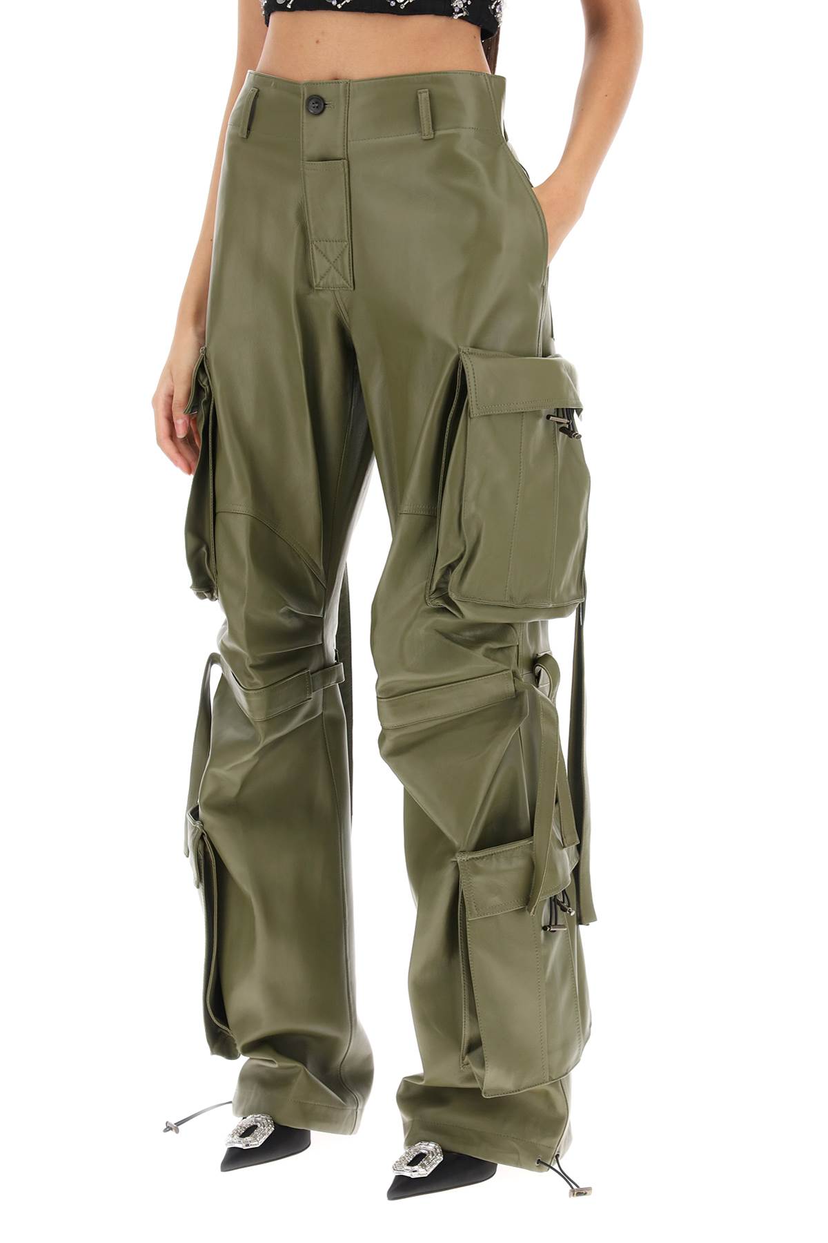 Shop Darkpark Lilly Cargo Pants In Nappa Leather In Olive (khaki)