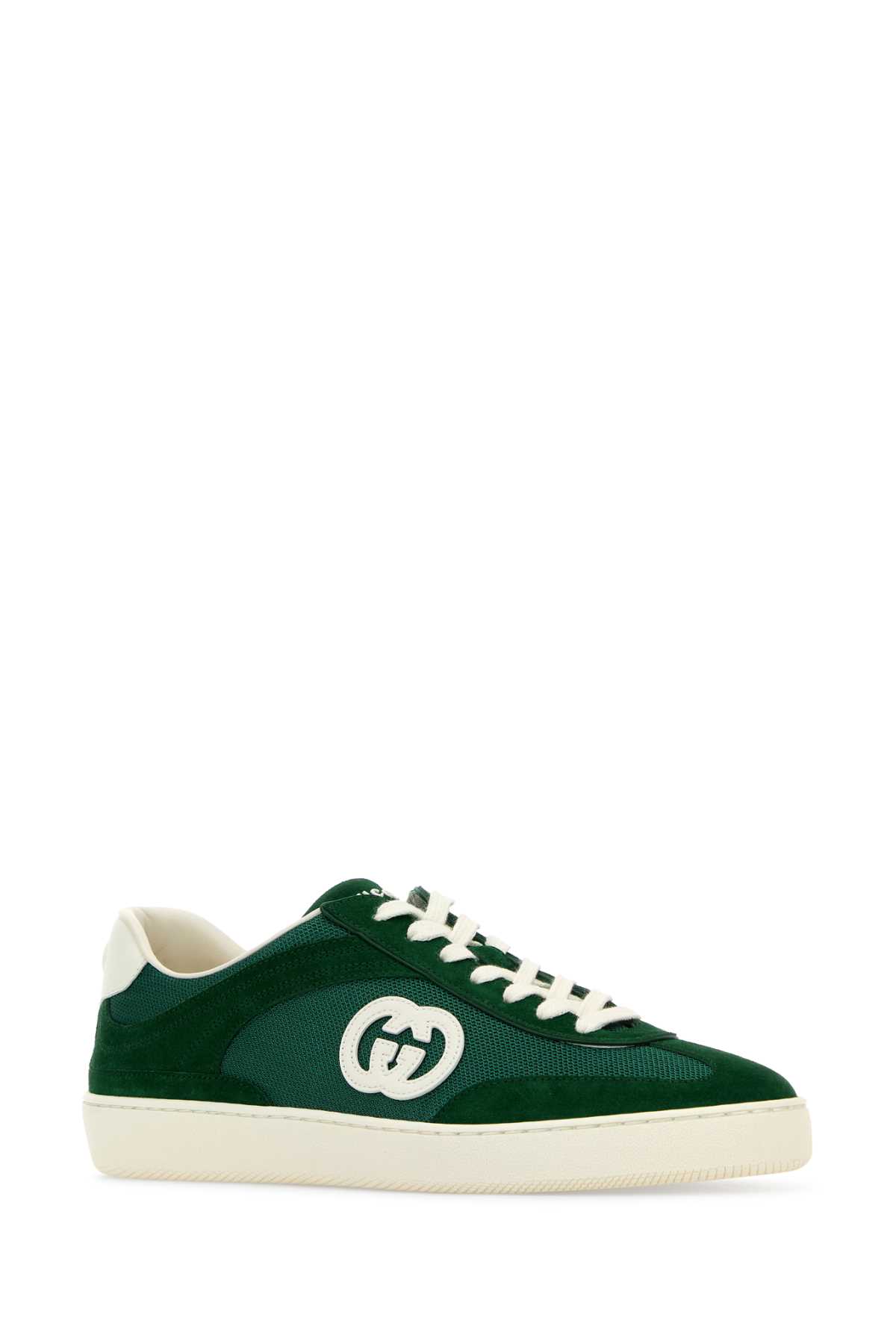 Shop Gucci Green Suede And Fabric Sneakers