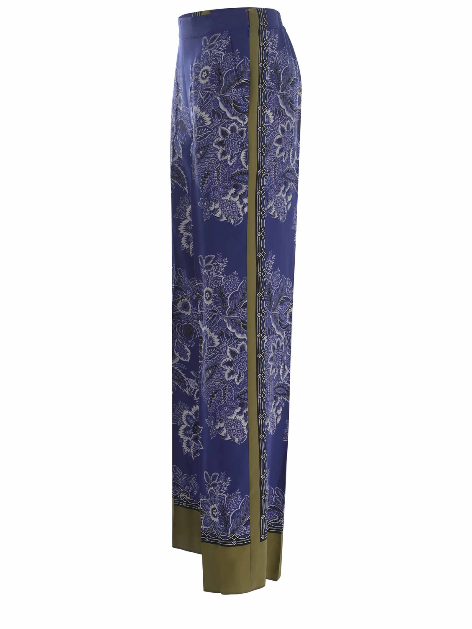 Shop Etro Trousers  Bouquet Made Of Silk In Blu