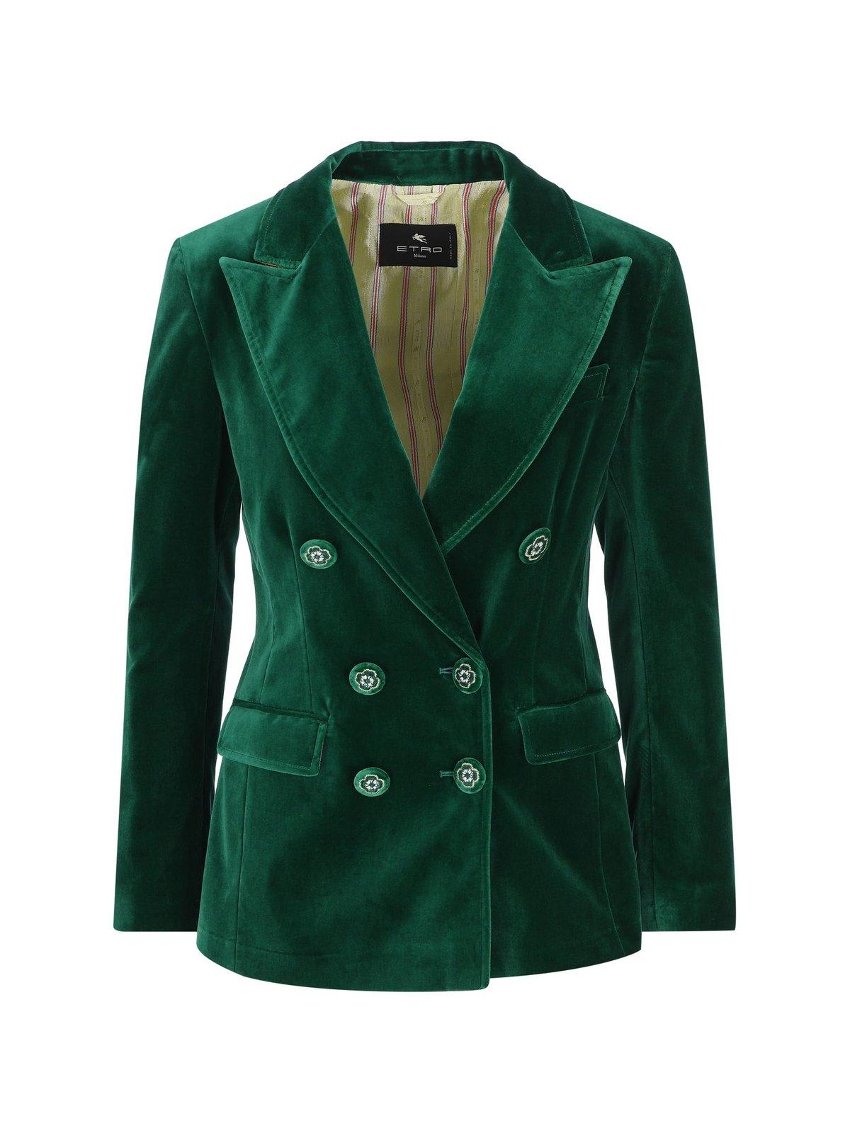 Etro Double-breasted Long-sleeved Blazer In Verde