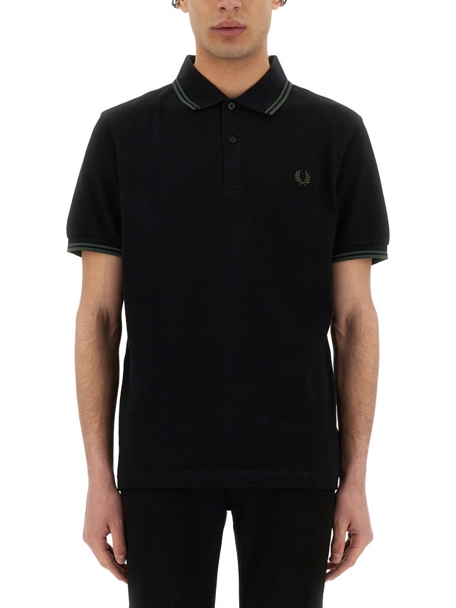 Fred Perry Cotton Pique Polo Shirt With Double Stripe In Black