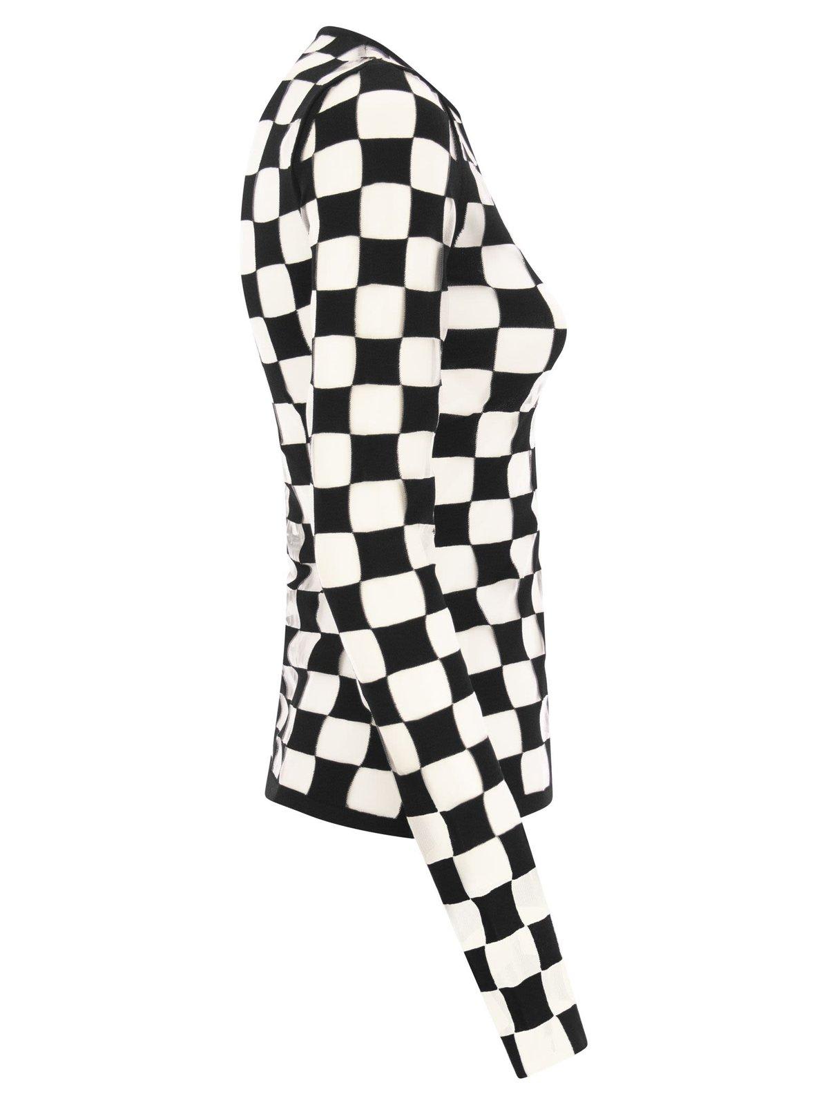 Shop Sportmax Checkerboard Effect Crewneck Knitted Jumper In Black