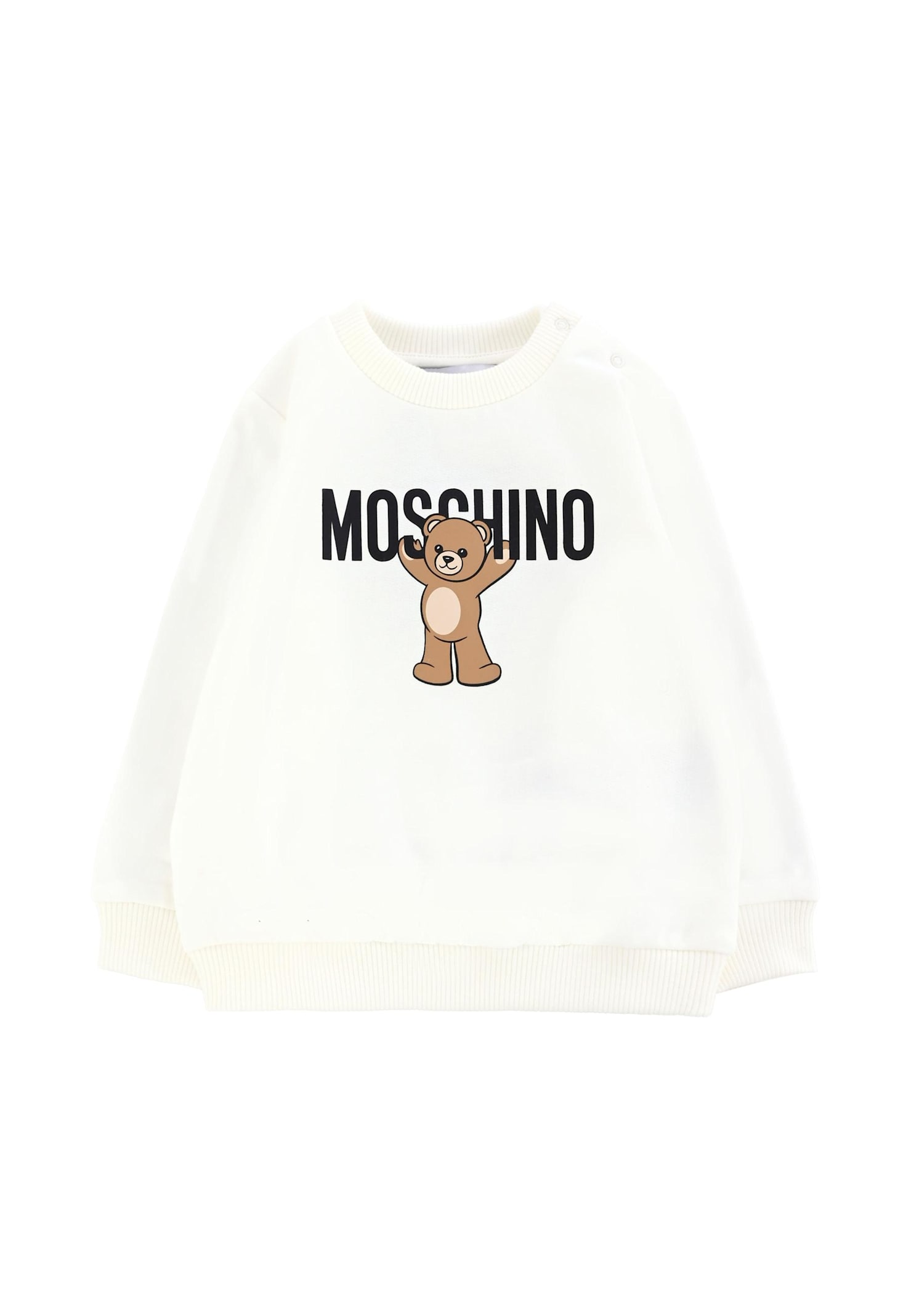 Moschino Ivory Sweatshirt For Babykids With Teddy Bear In White
