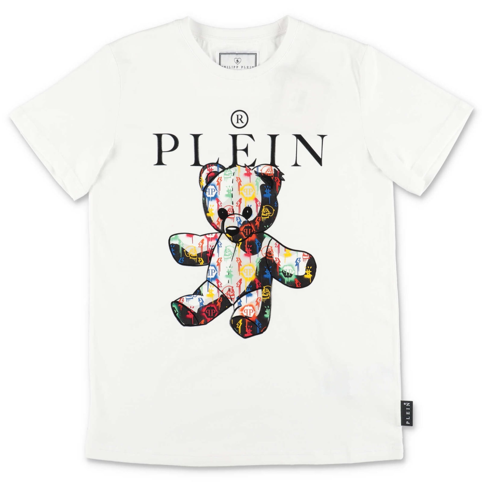 Philipp Plein Kids'  T-shirt Teddy Bianca In Jersey Di Cotone In Bianco