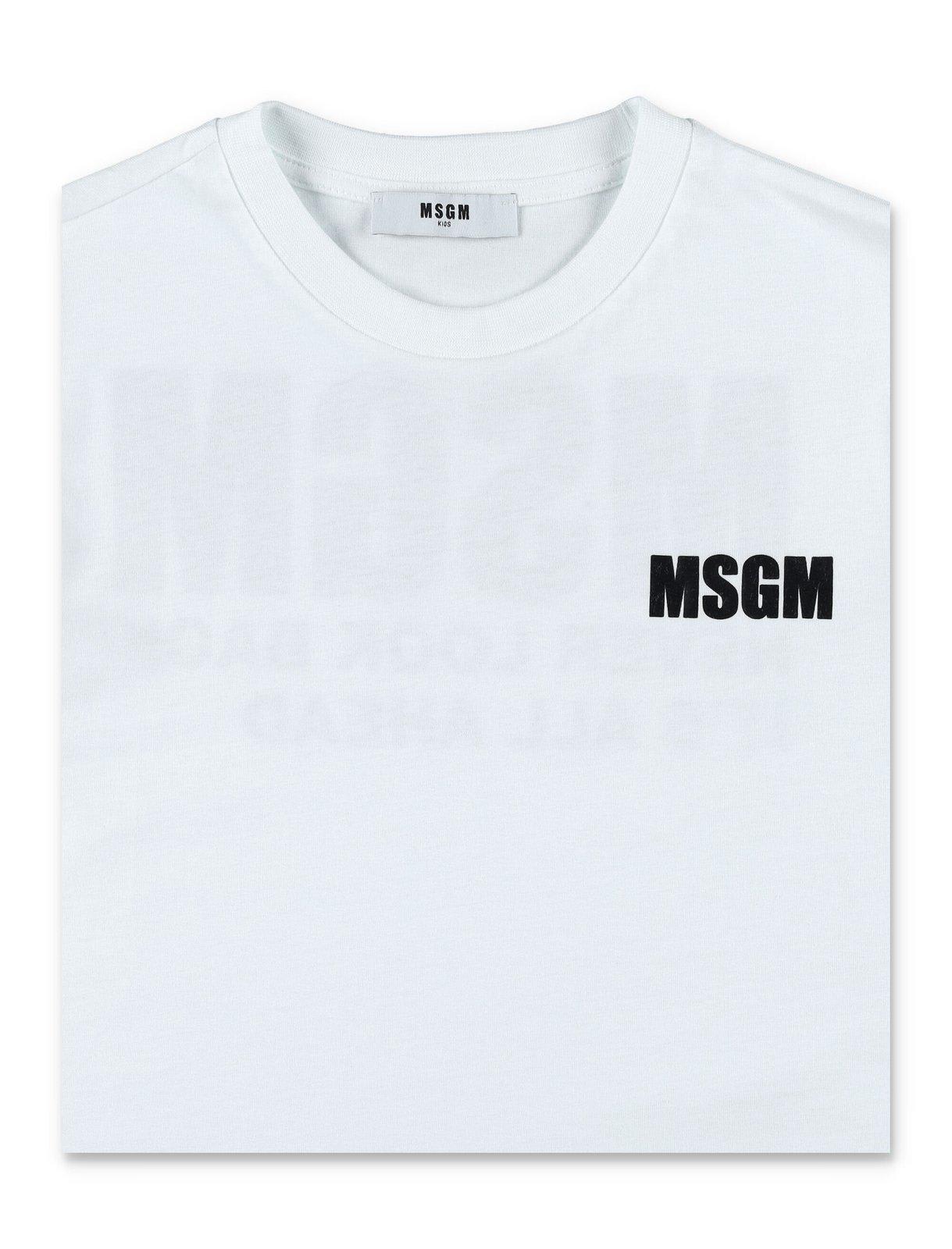 Shop Msgm Logo Printed Crewneck T-shirt In Bianco