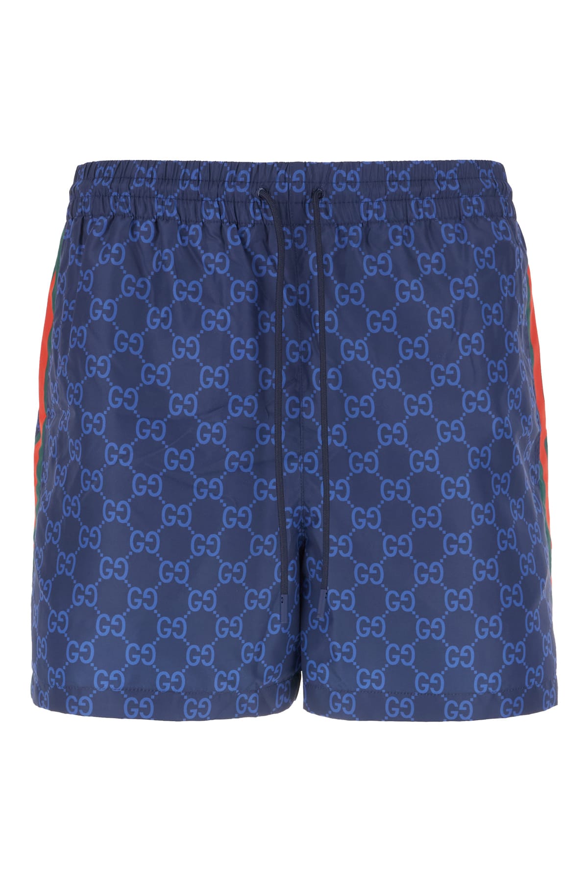 Gucci Men Nylon Swim Shorts With All-over Gg Motif In Blue