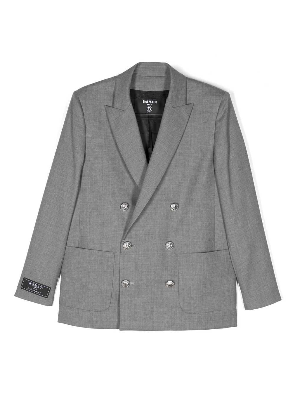 BALMAIN GREY PIERRE BALMAIN DOUBLE-BREASTED BLAZER