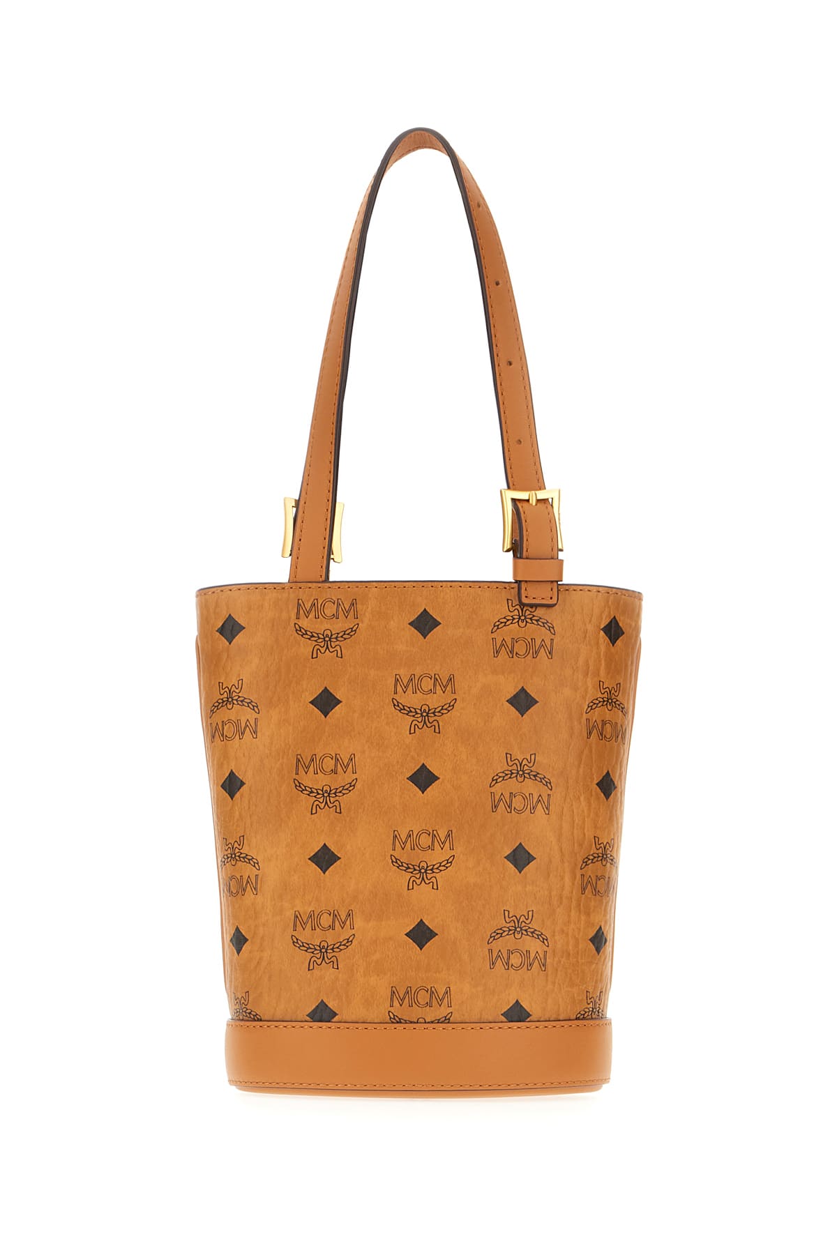 Shop Mcm Printed Synthetic Leather Handbag In Cognac