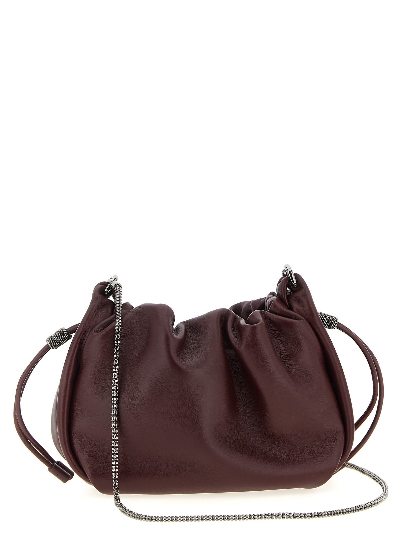 Brunello Cucinelli Bucket Mellow Mini Crossbody Bag In Burgundy