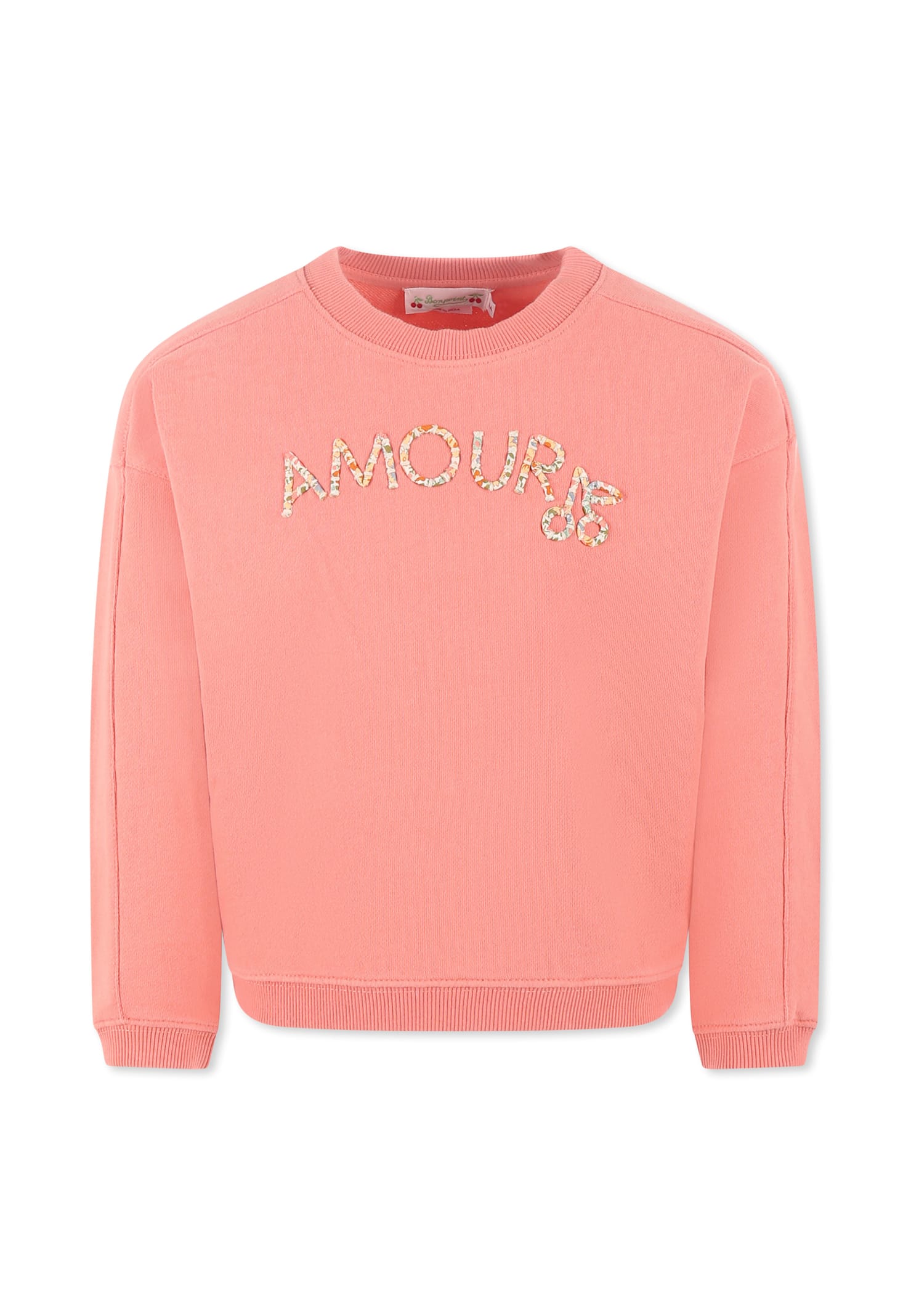 Bonpoint Pink Sweatshirt For Girl With Writing In Pink