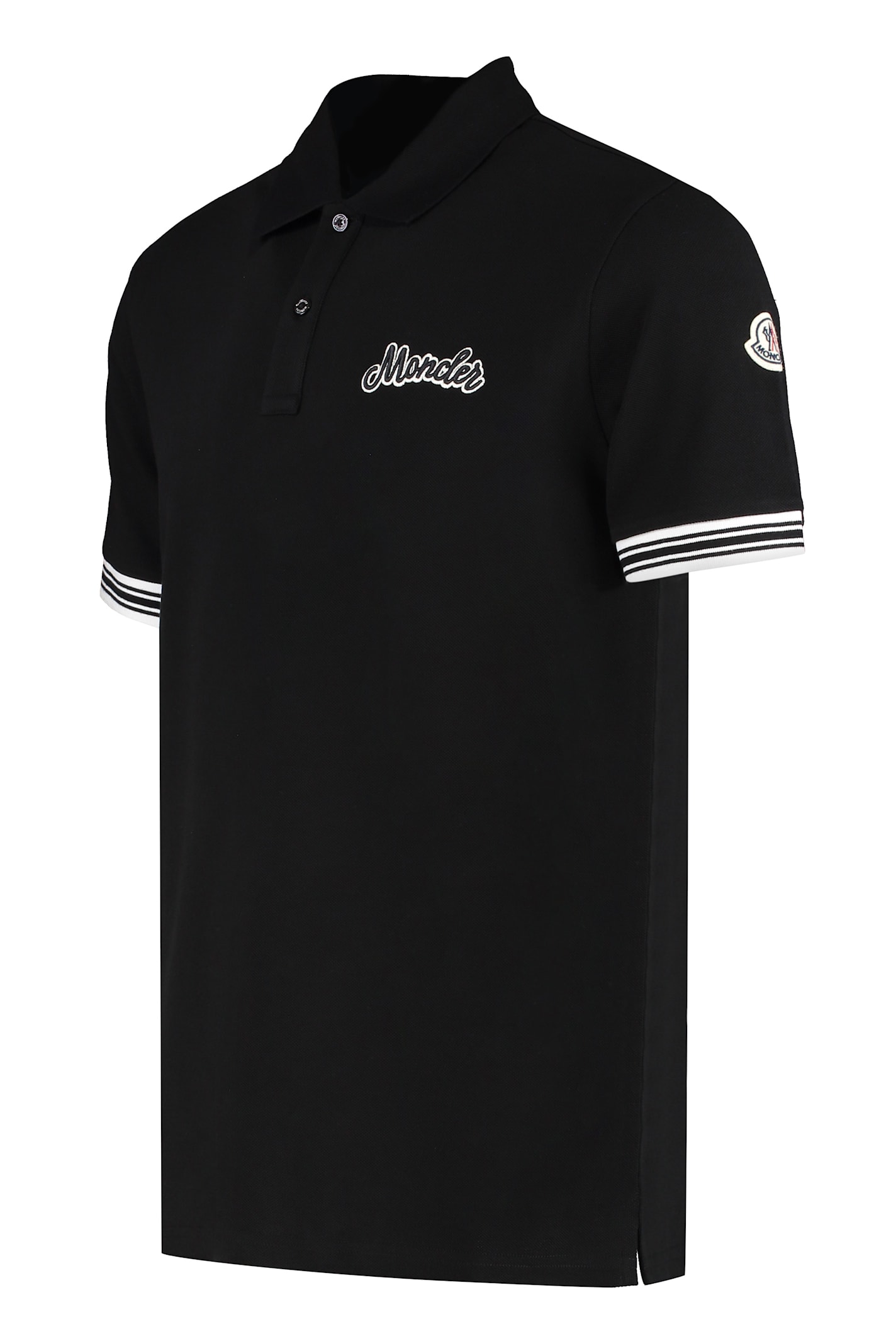 Moncler Polo Shirt With Side Slits And Ribbed Edges In Black