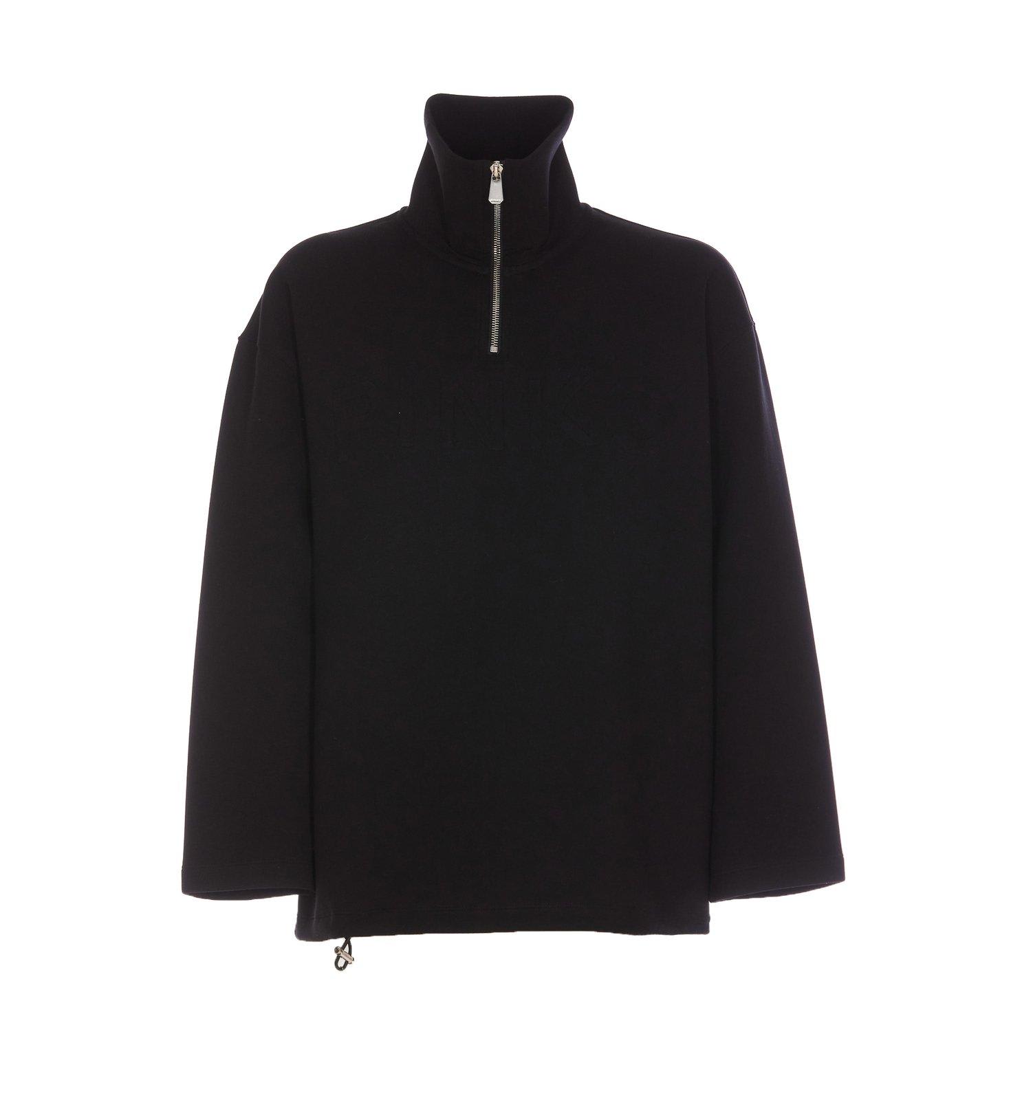 Shop Pinko Logo-embossed Zip-up Sweatshirt In Nero Limousine