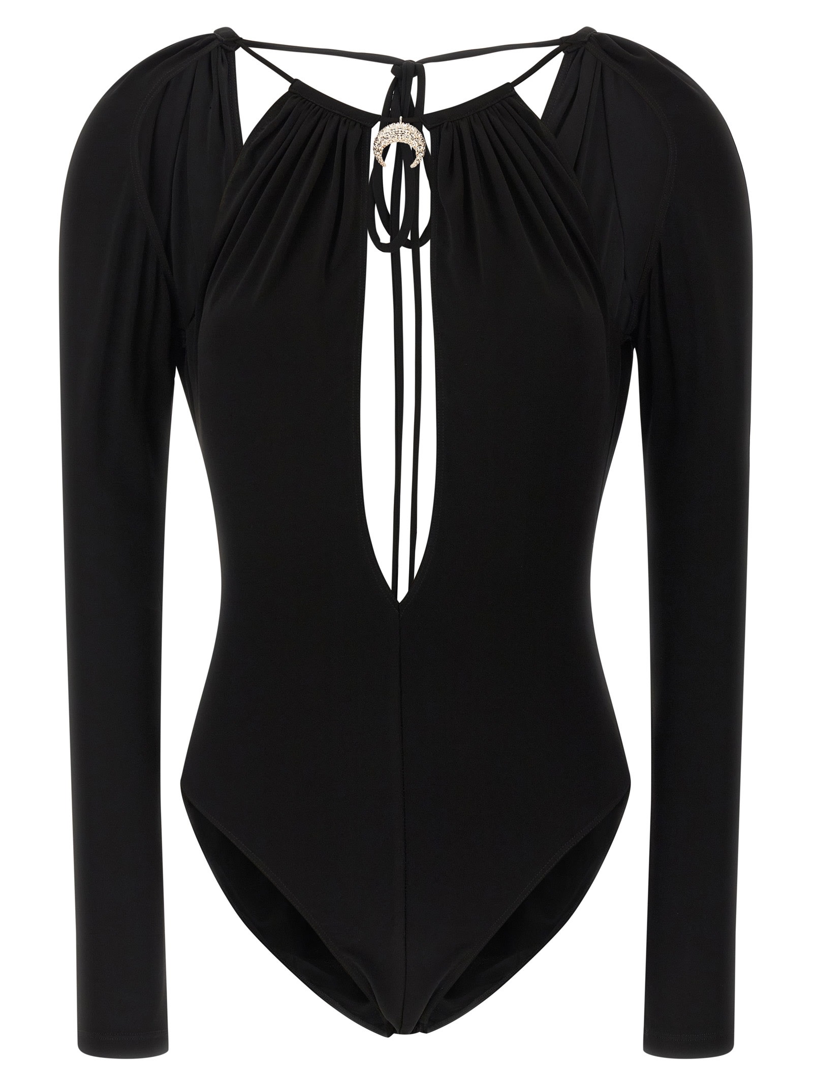 Marine Serre Stretch Viscose Bodysuit Keyhole Detail In Black