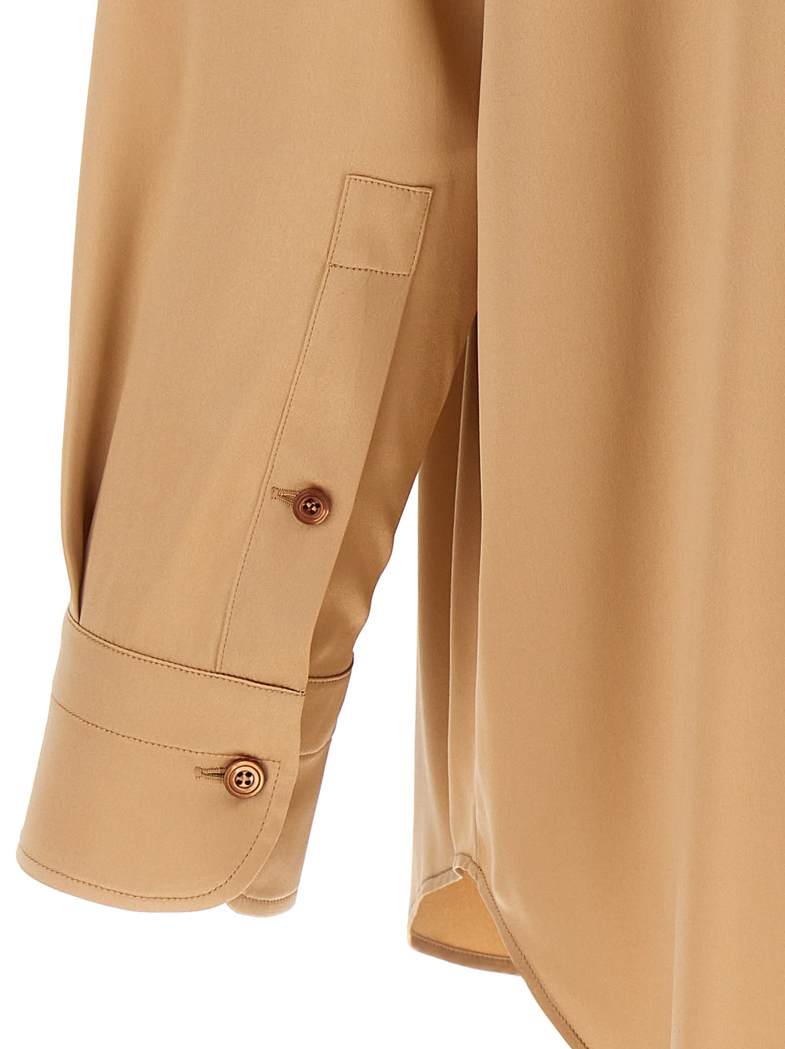 Tom Ford Luxe Silk Shirt With Long Sleeves And Pleated Back In Pale Beige