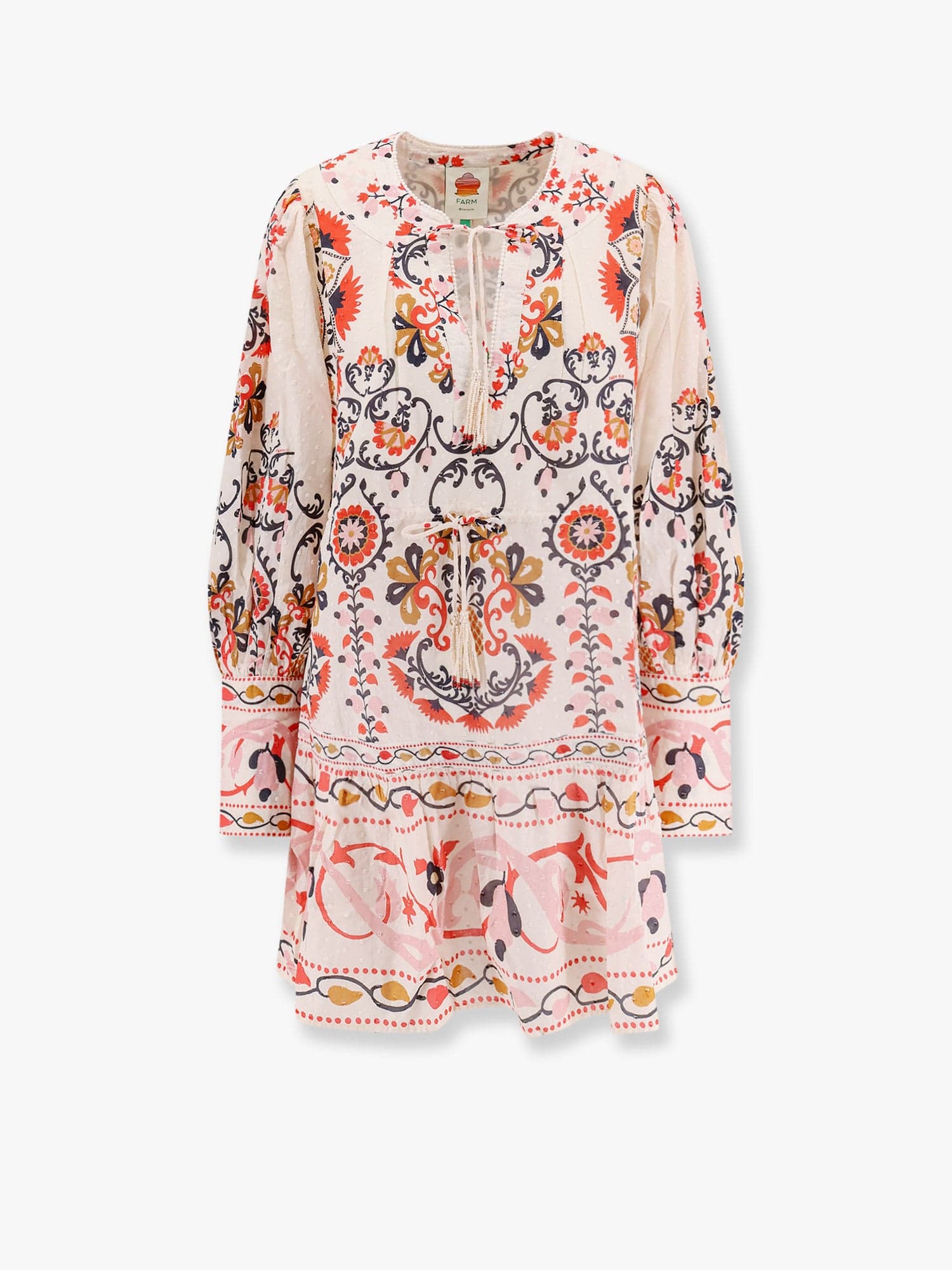 Shop Farm Rio Cotton Dress With Multicolor Print In Beige