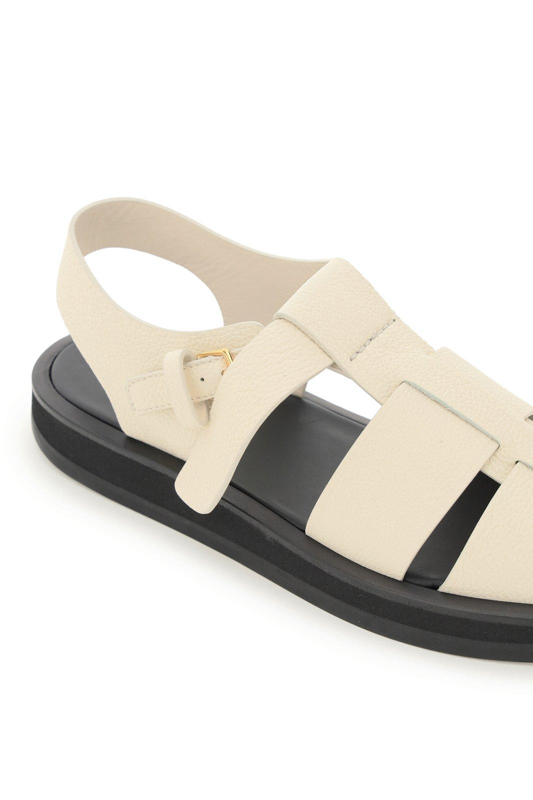 The Row Off-white Leather Fisherman Flat Sandals In Ivr - Ivory