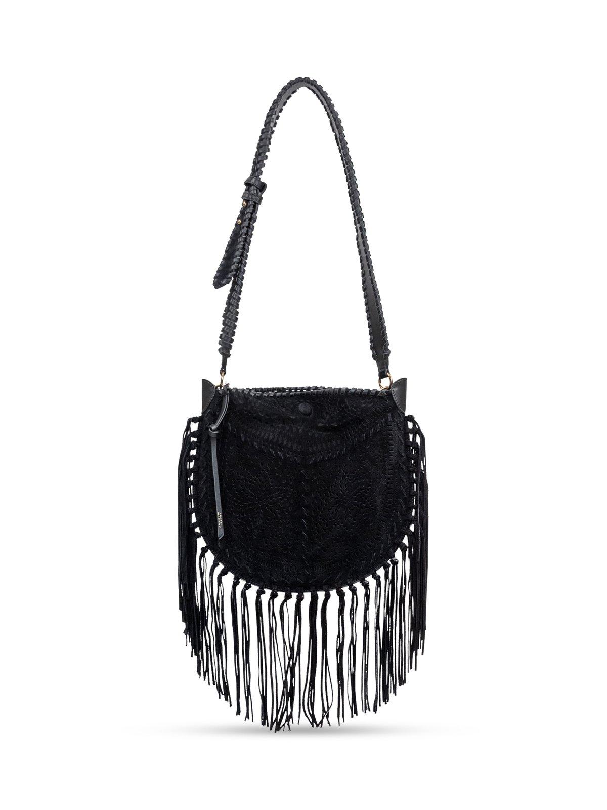 Shop Isabel Marant Oskan Fringed Shoulder Bag In Black