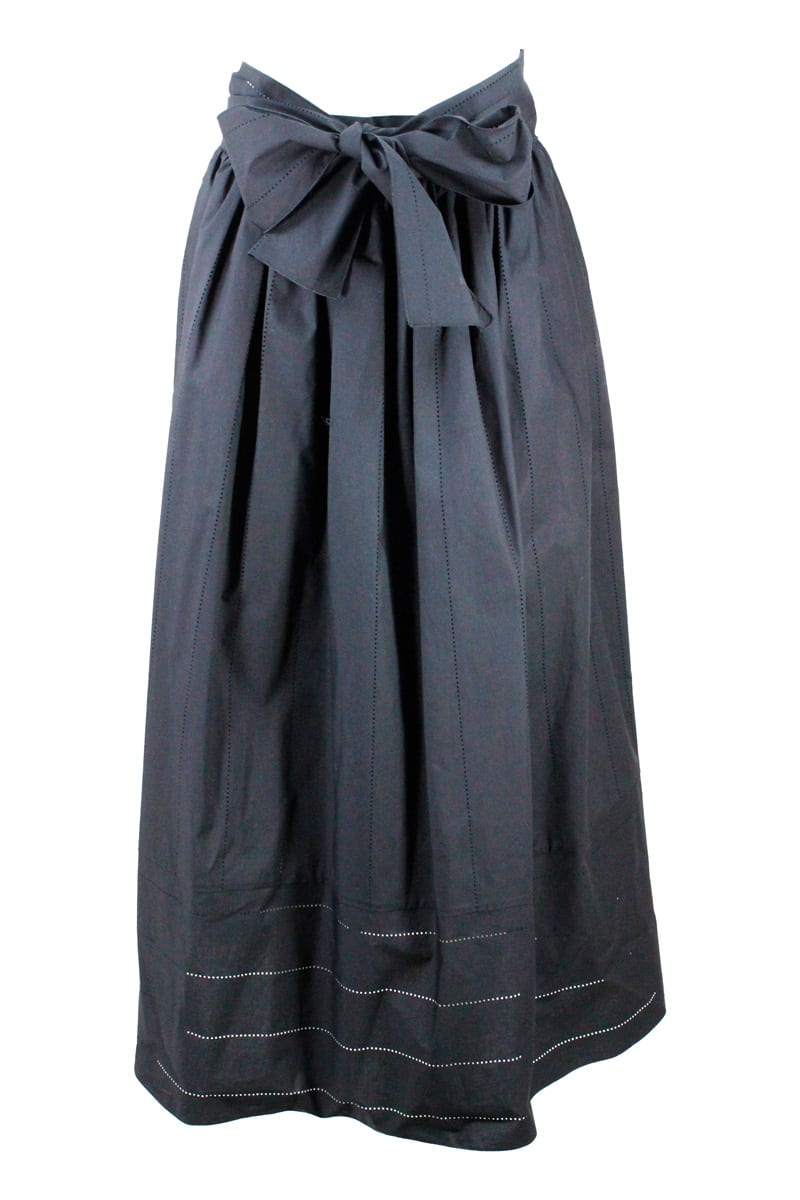 Fabiana Filippi LONG COTTON SKIRT WITH BELT AT THE WAIST AND LASER PROCESSING