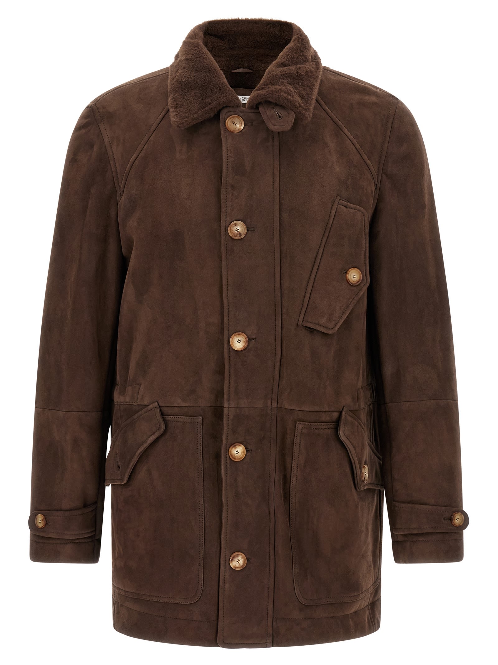 Brunello Cucinelli Parka Model Sheepskin Jacket Puffer Jackets Brown In Brown