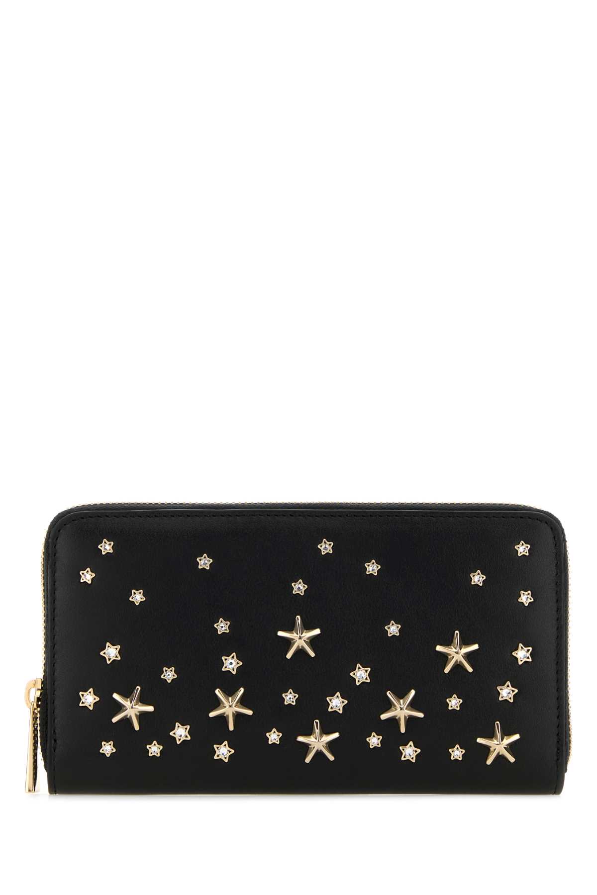 Shop Jimmy Choo Black Leather Pippa Wallet In Blacklightgold