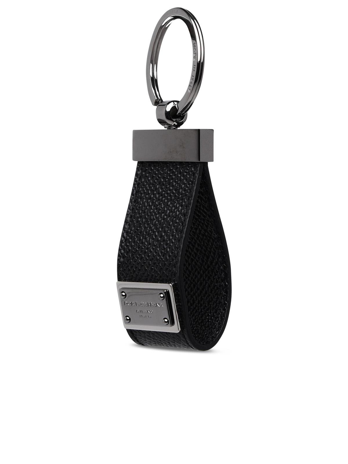 Shop Dolce & Gabbana Black Leather Dauphine Keyring