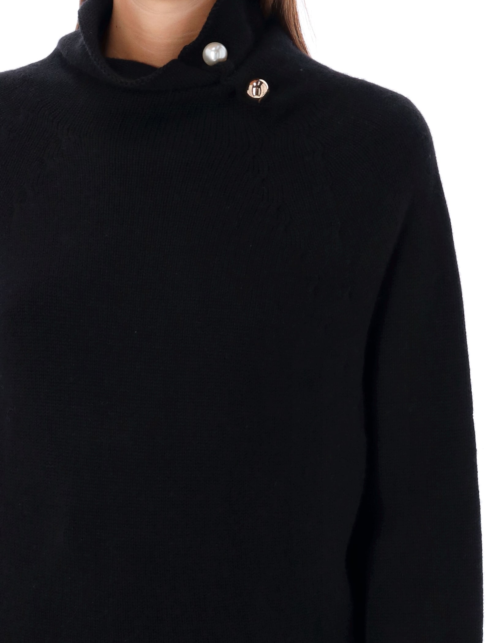 Shop Philosophy Di Lorenzo Serafini High Neck Pearl Brooch Sweater In Black